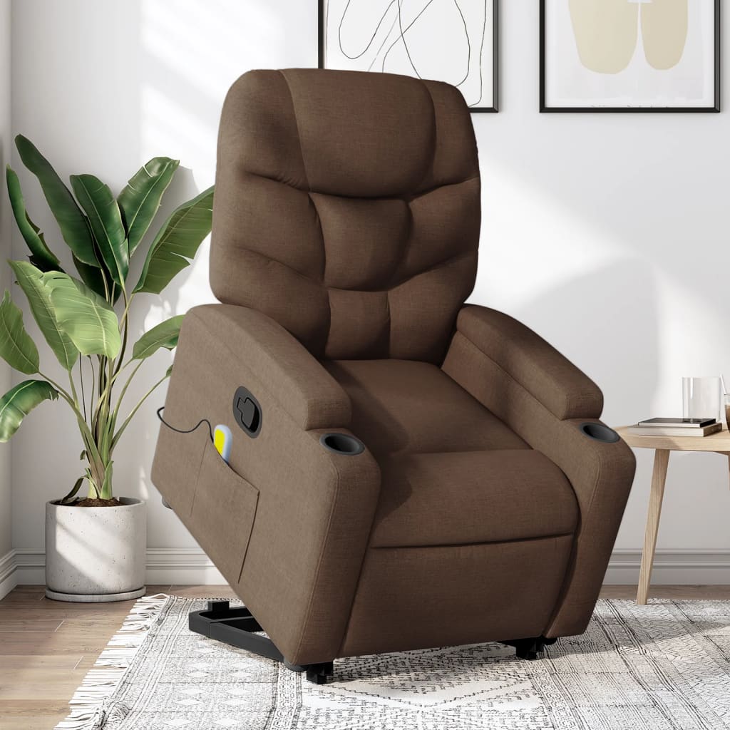 vidaXL Silla de masaje reclinable de pie de tela marrón
