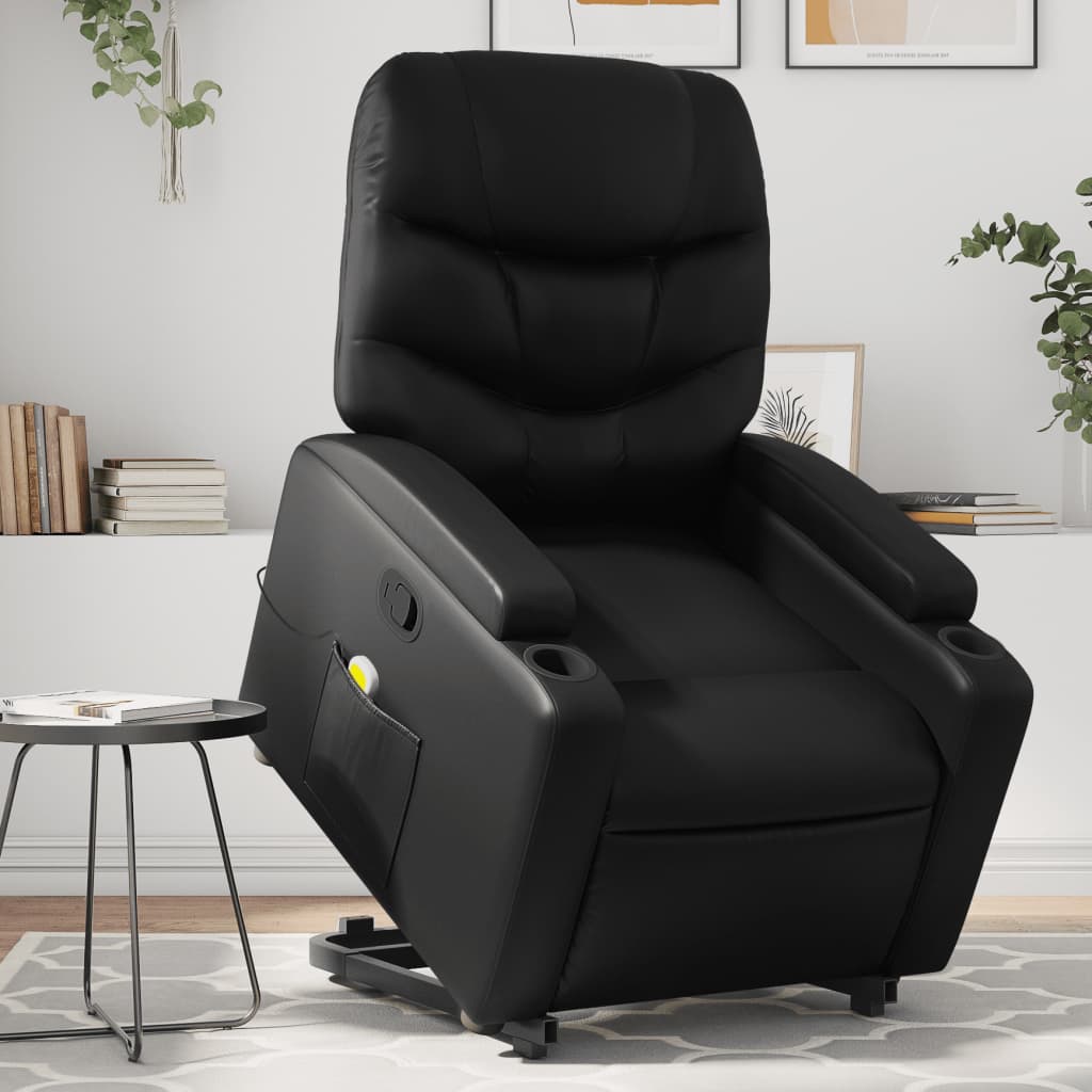 vidaXL Sillón reclinable de masaje de pie cuero artificial negro