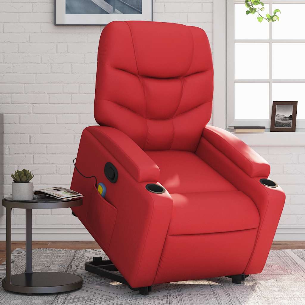 vidaXL Sillón reclinable de masaje de pie cuero artificial rojo
