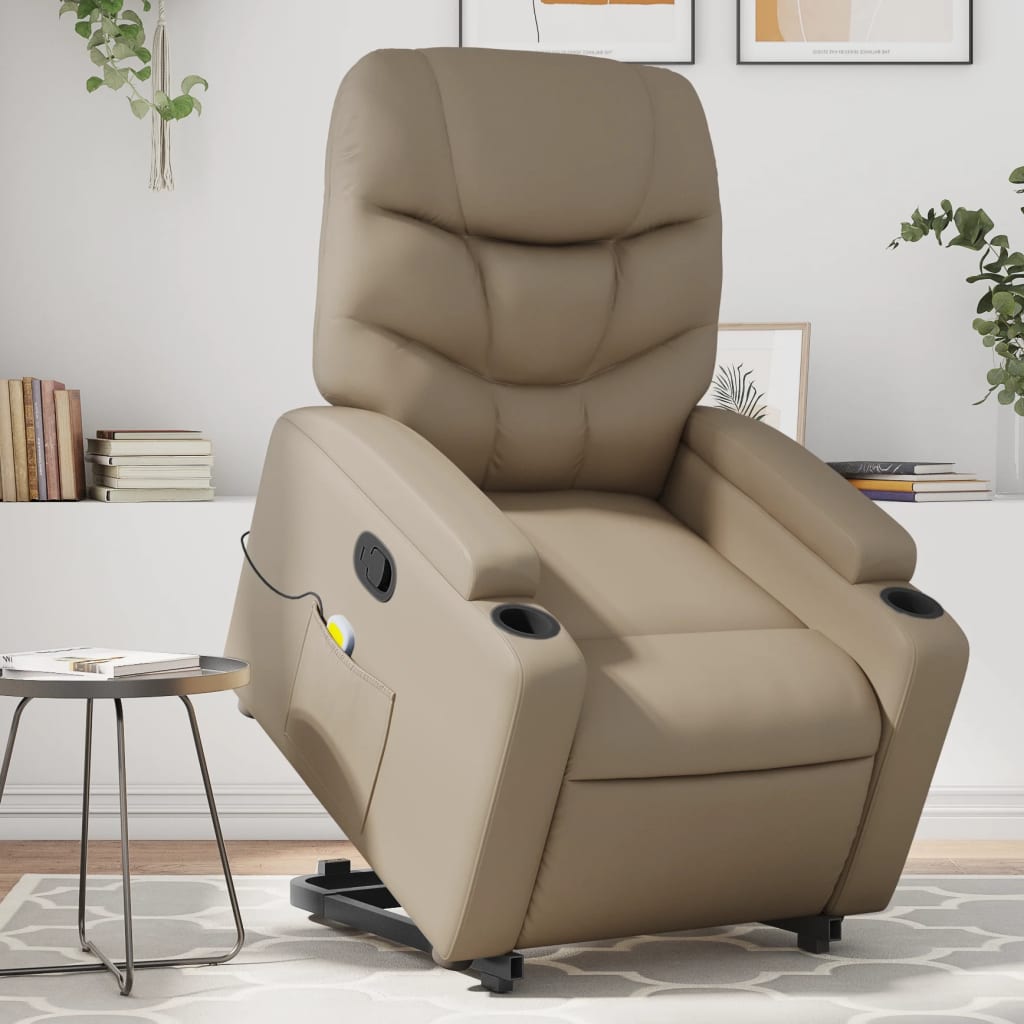 vidaXL Sillón reclinable masaje pie cuero artificial color capuchino
