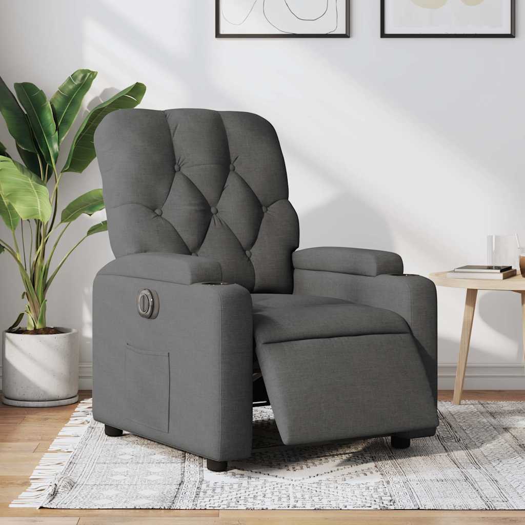 vidaXL Sillón reclinable eléctrico de tela gris oscuro