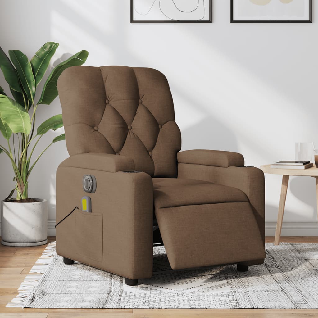 vidaXL Sillón reclinable de masaje eléctrico tela marrón