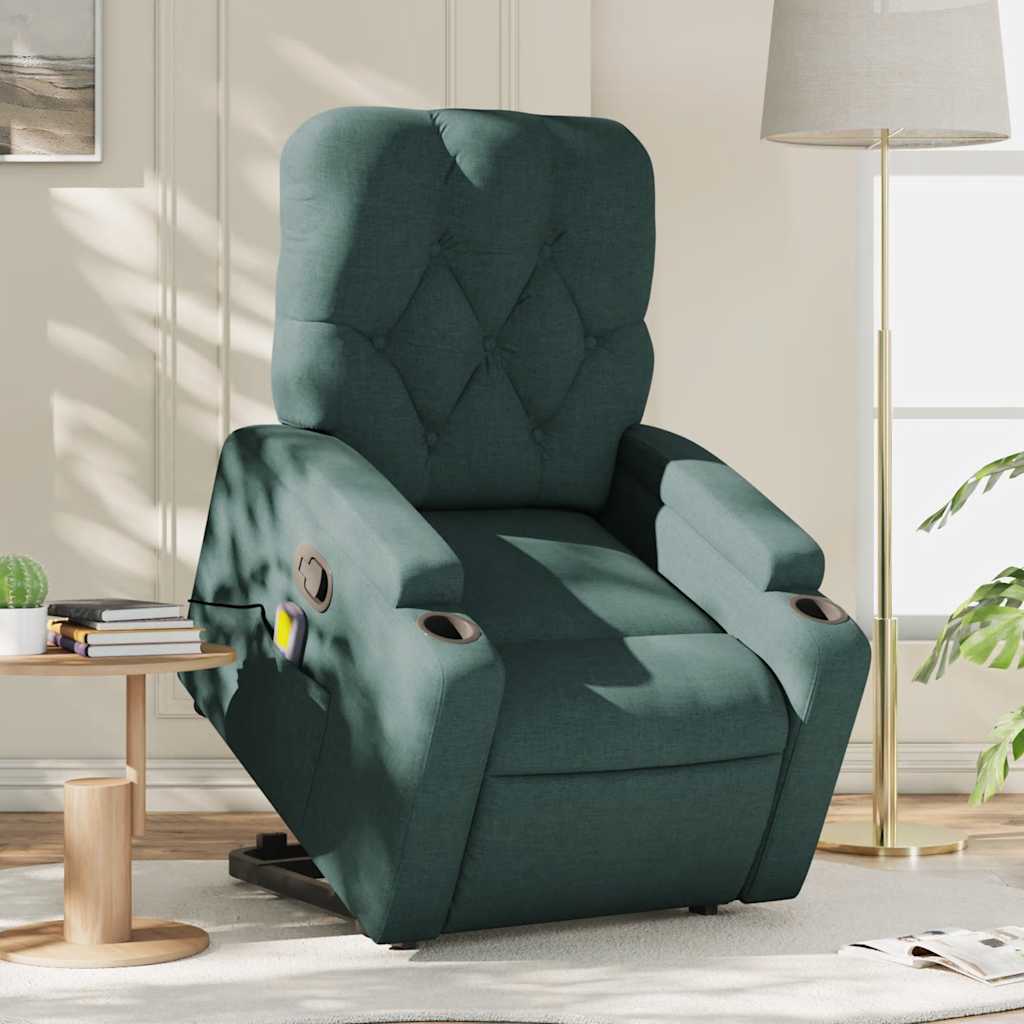 vidaXL Silla de masaje reclinable de pie de tela verde oscura