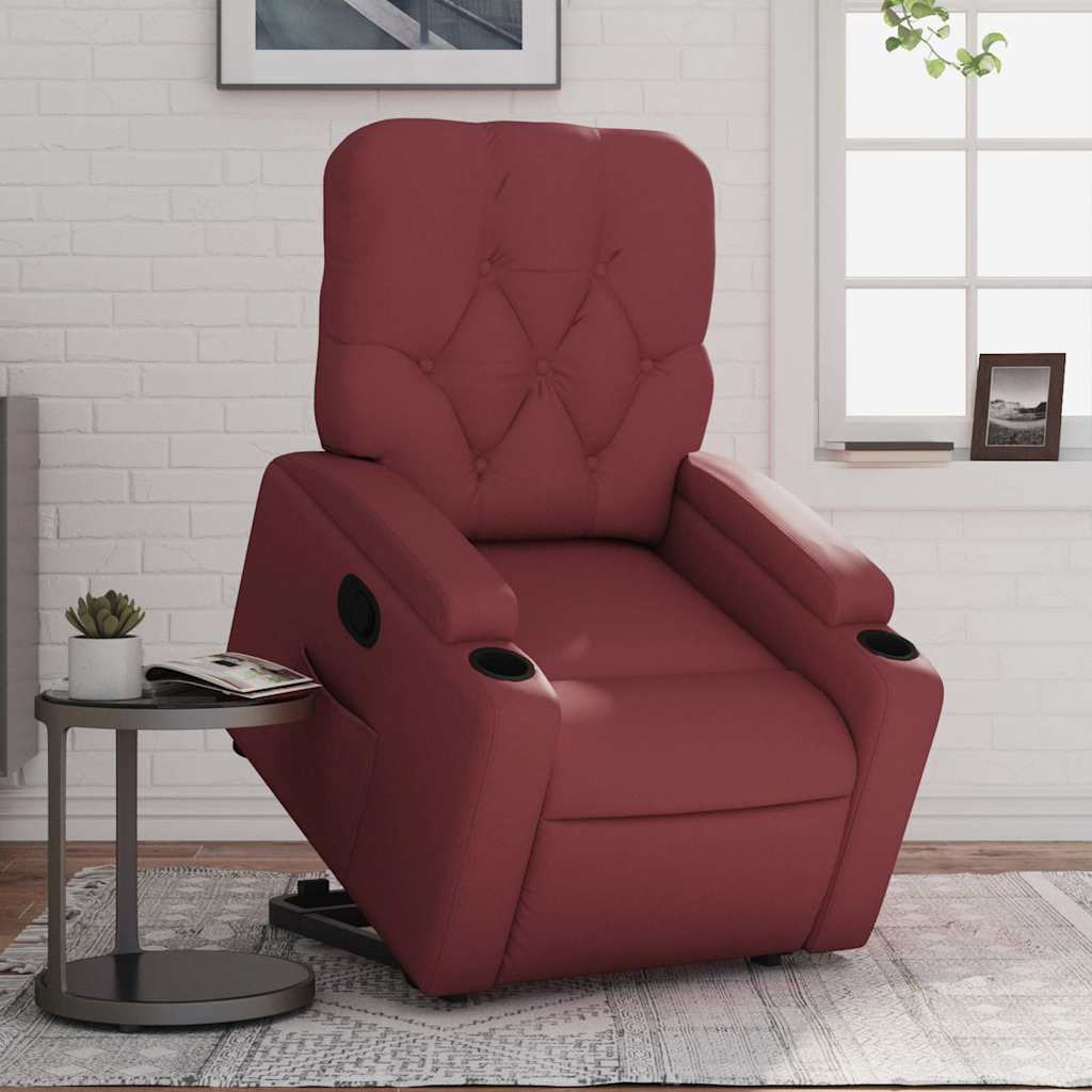 vidaXL Sillón reclinable elevable cuero artificial rojo tinto