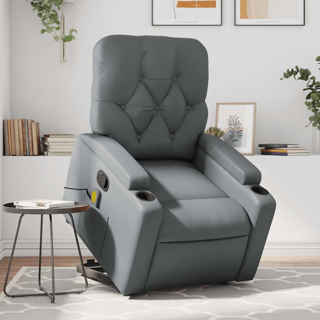 vidaXL Sillón reclinable de masaje de pie cuero artificial gris