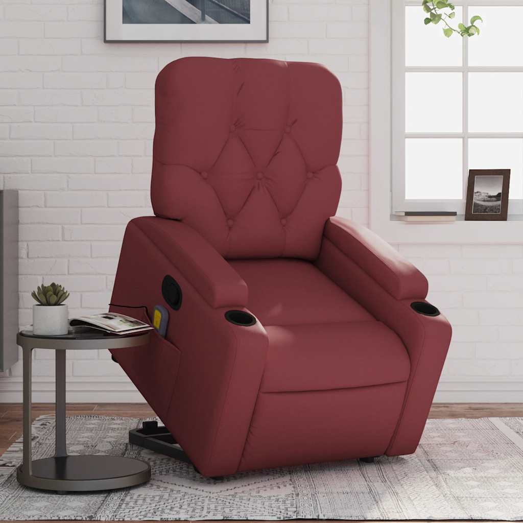 vidaXL Sillón reclinable de masaje de pie cuero artificial rojo tinto
