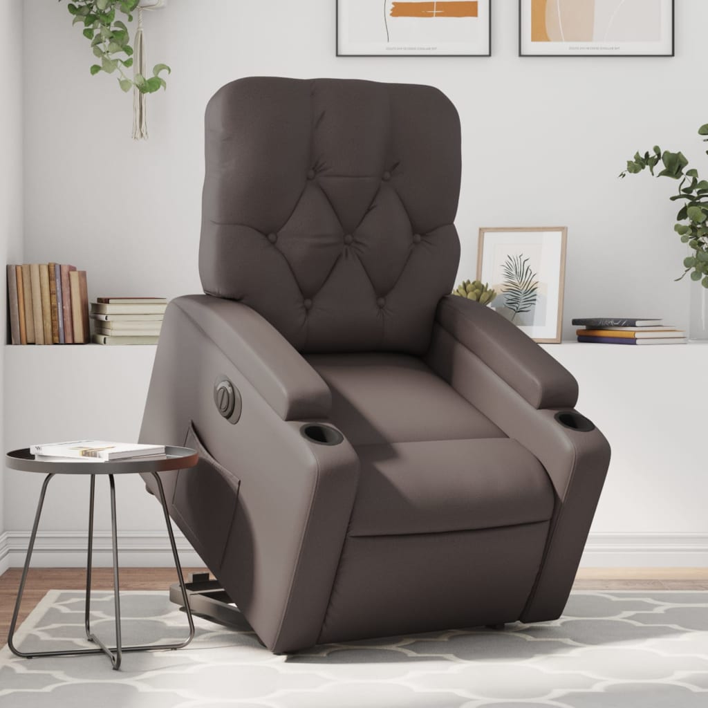 vidaXL Sillón reclinable elevable eléctrico de cuero sintético marrón
