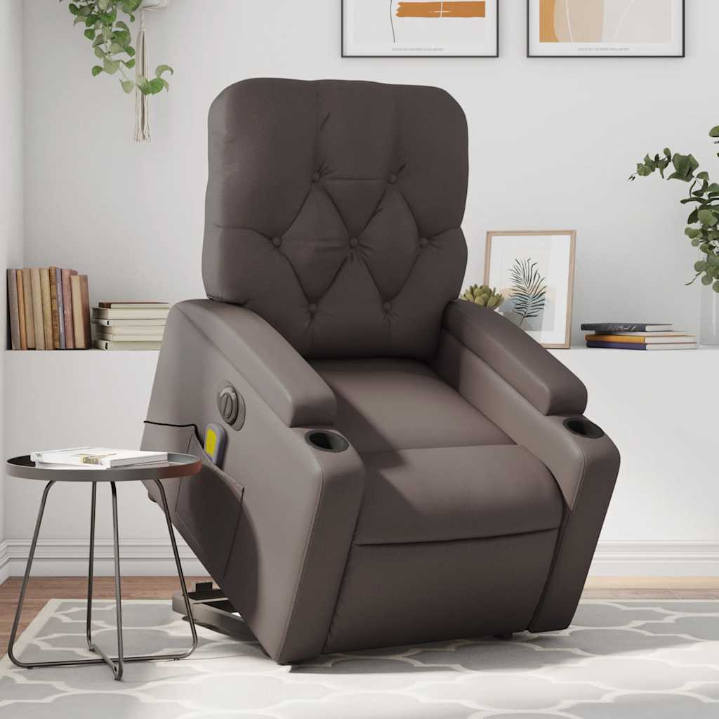 vidaXL Sillón de masaje elevable eléctrico cuero sintético marrón