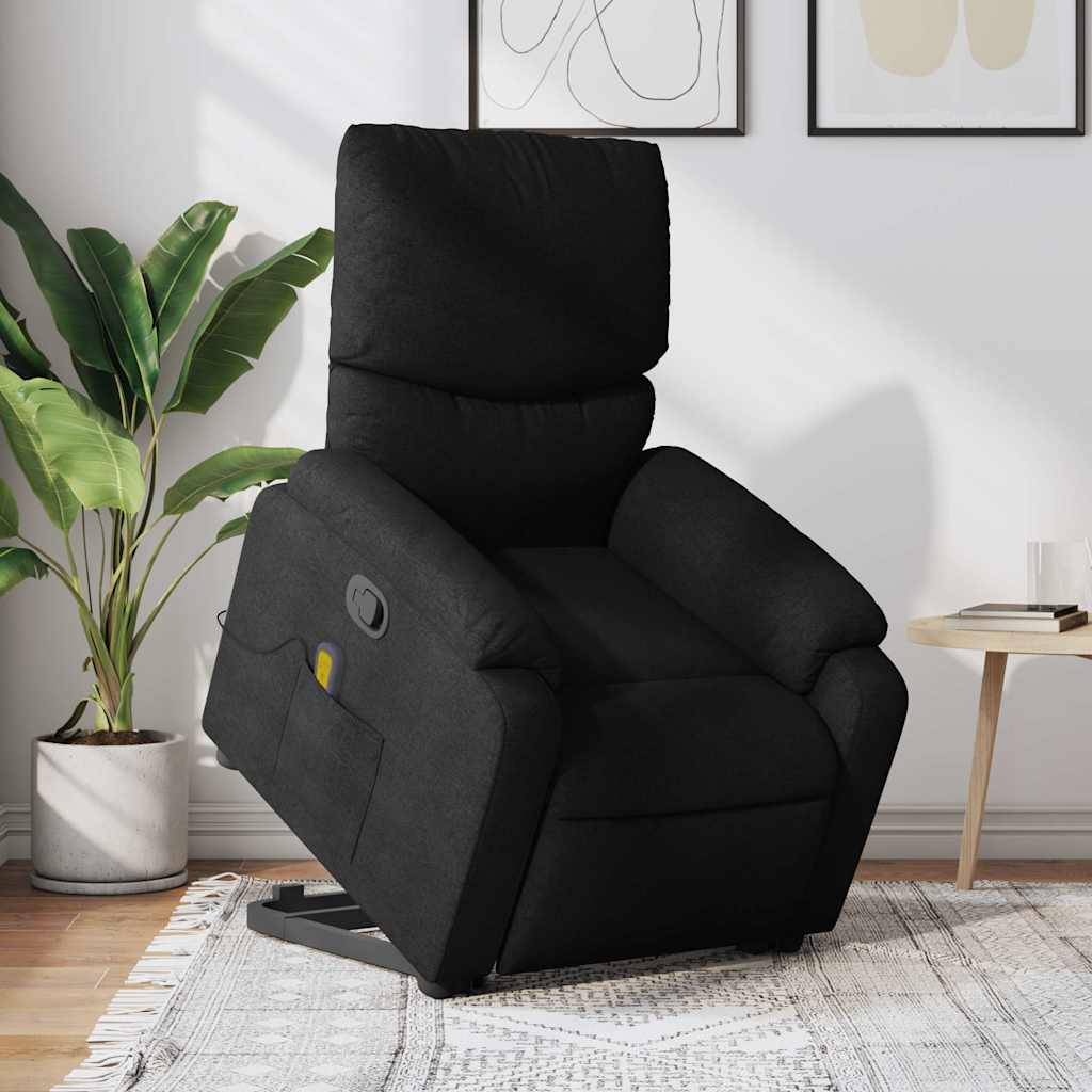 vidaXL Sillón reclinable de masaje elevable tela negro