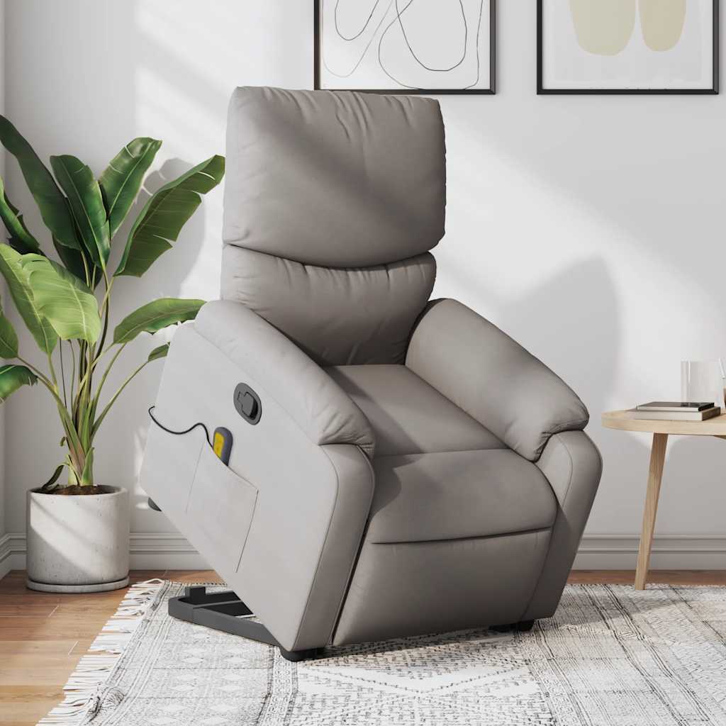 vidaXL Sillón reclinable de masaje elevable tela gris taupé