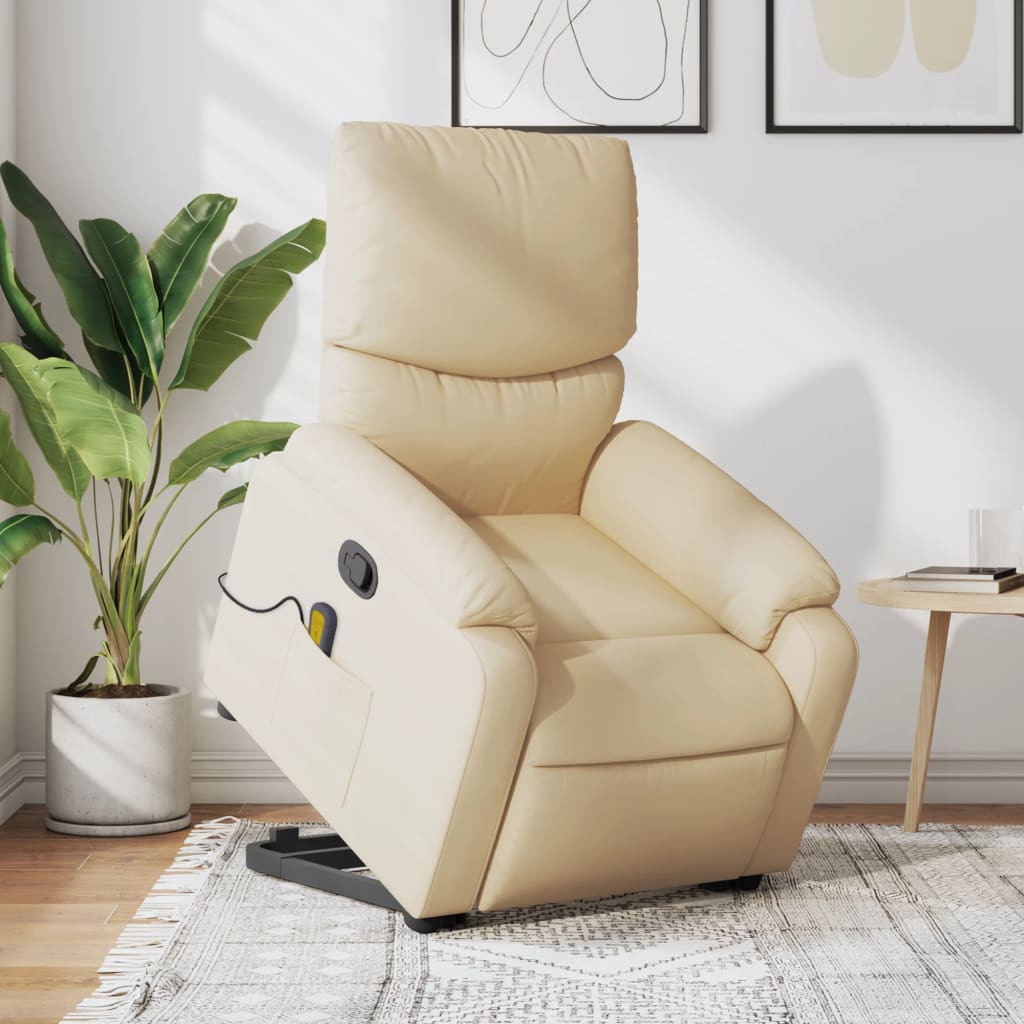 vidaXL Silla de masaje reclinable de pie de tela color crema