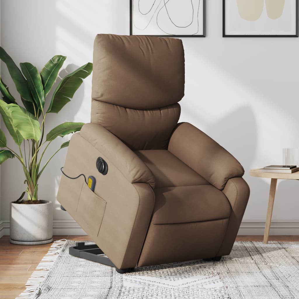 vidaXL Sillón de masaje eléctrico reclinable elevable tela marrón