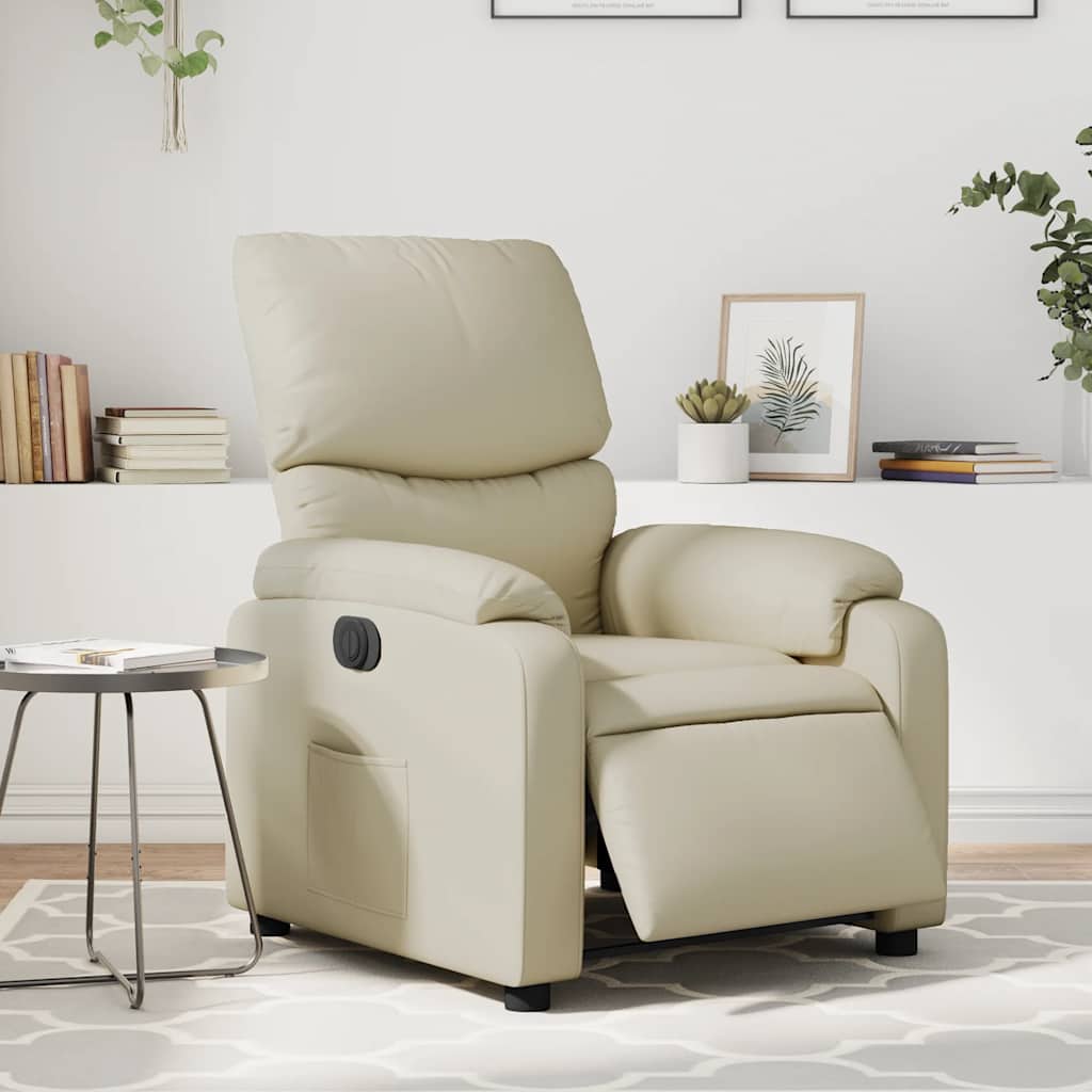 vidaXL Sillón reclinable eléctrico de cuero sintético crema