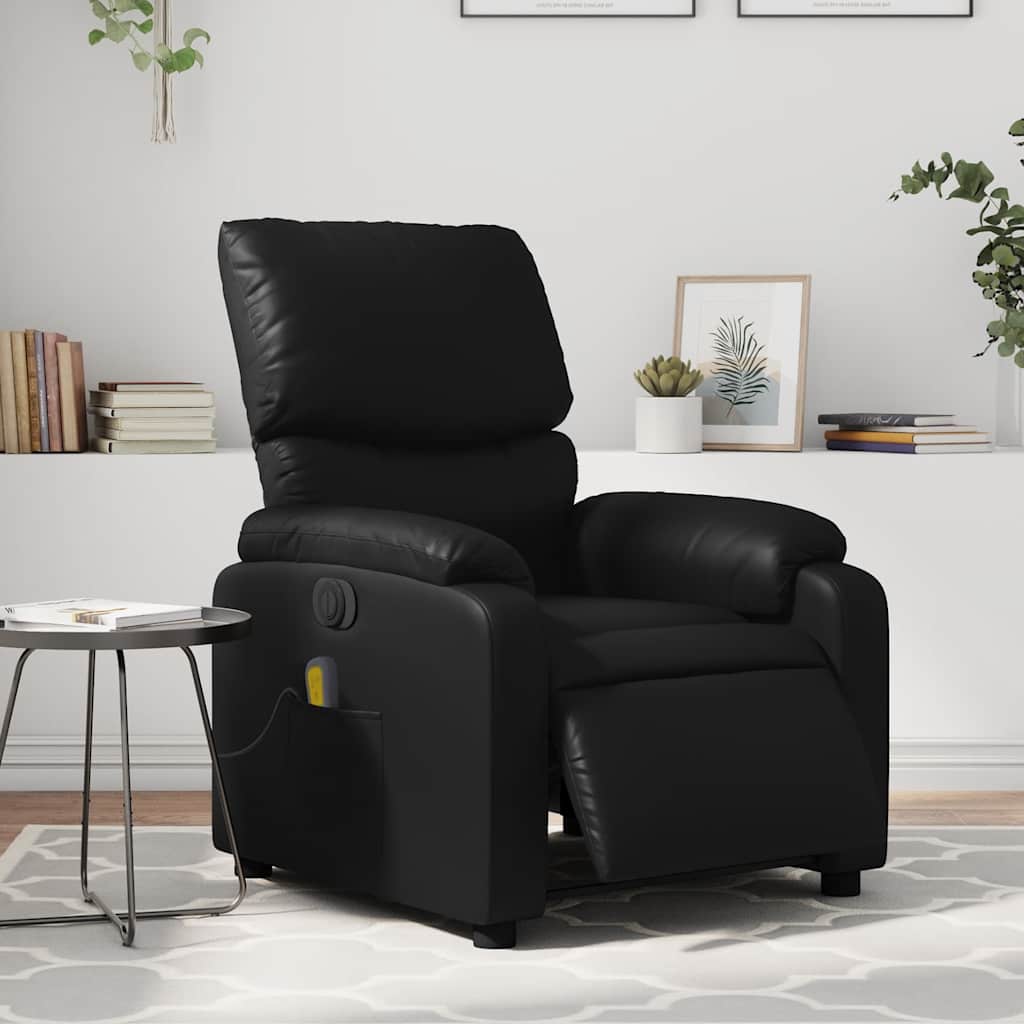 vidaXL Sillón de masaje reclinable eléctrico cuero sintético negro