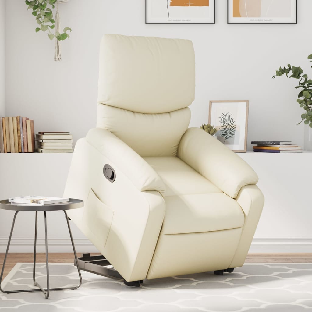 vidaXL Sillón reclinable elevable cuero artificial color crema