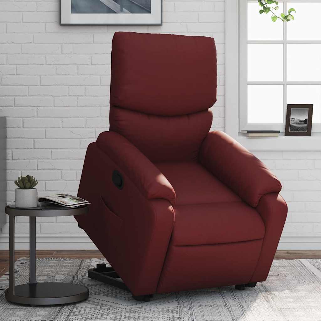 vidaXL Sillón reclinable elevable cuero artificial rojo tinto
