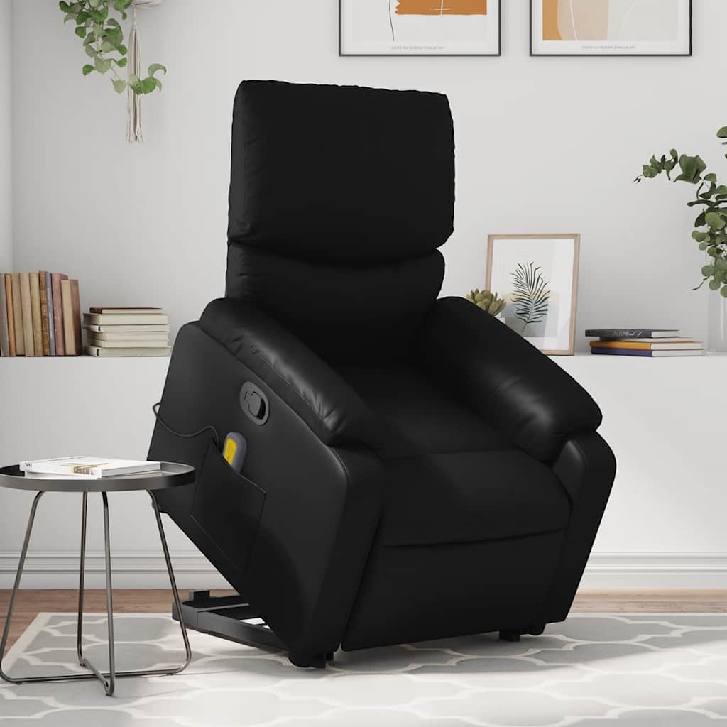 vidaXL Sillón reclinable de masaje de pie cuero artificial negro