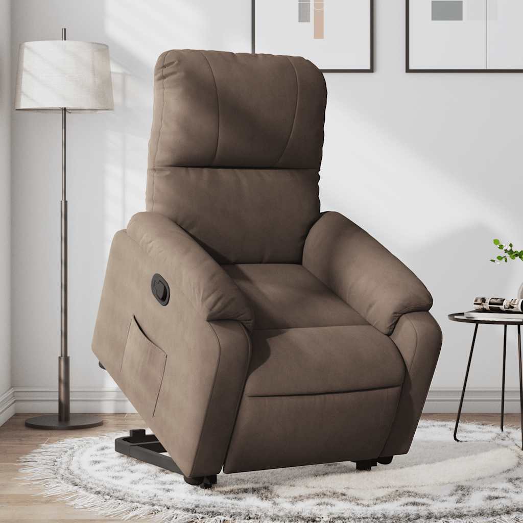 vidaXL Sillón reclinable elevable tela de microfibra marrón