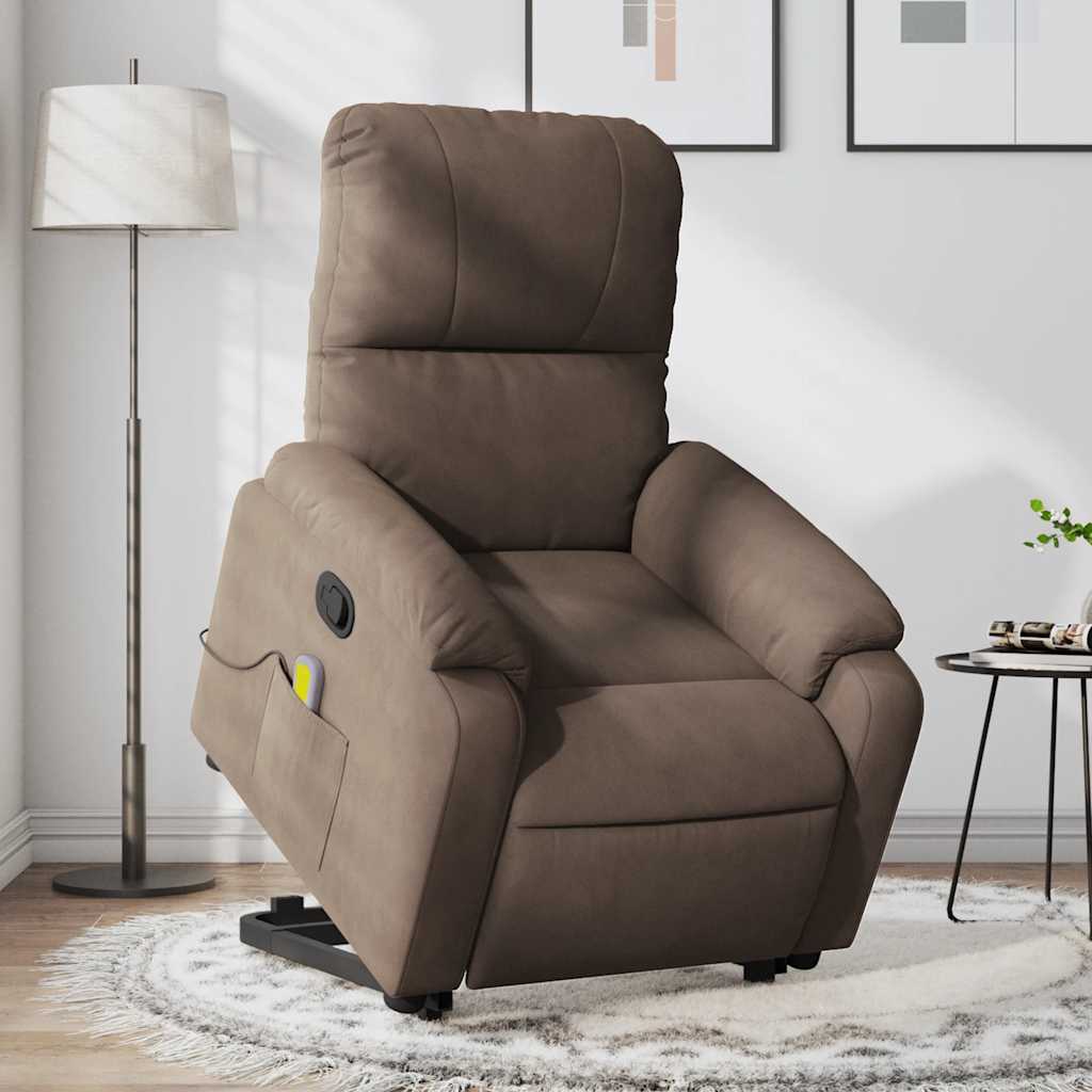 vidaXL Sillón reclinable de masaje elevable tela de microfibra marrón