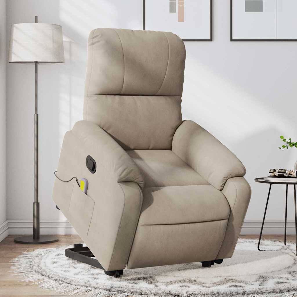 vidaXL Sillón reclinable de masaje elevable tela microfibra gris taupe