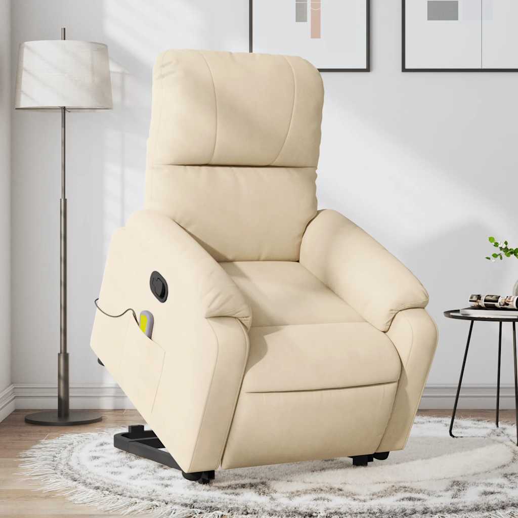 vidaXL Sillón reclinable de masaje elevable tela de microfibra crema