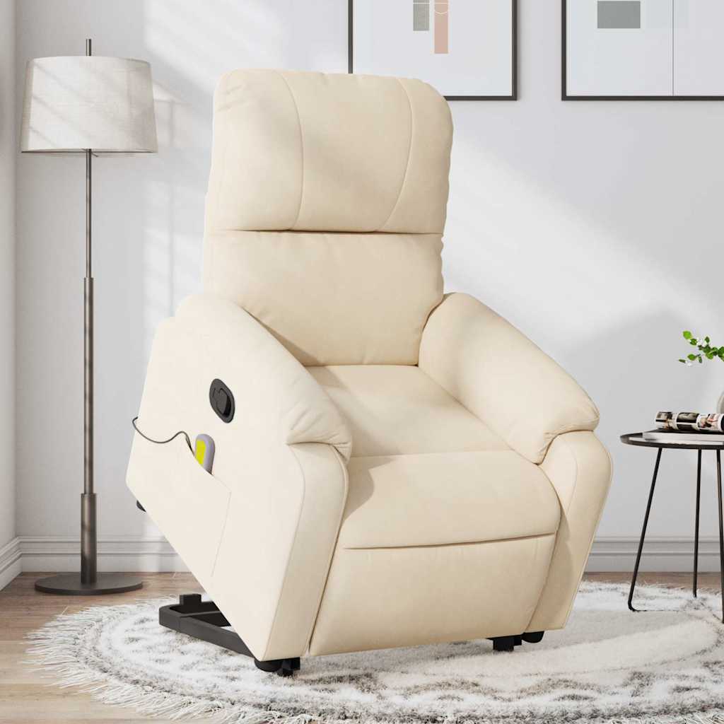 vidaXL Sillón reclinable de masaje elevable tela de microfibra beige