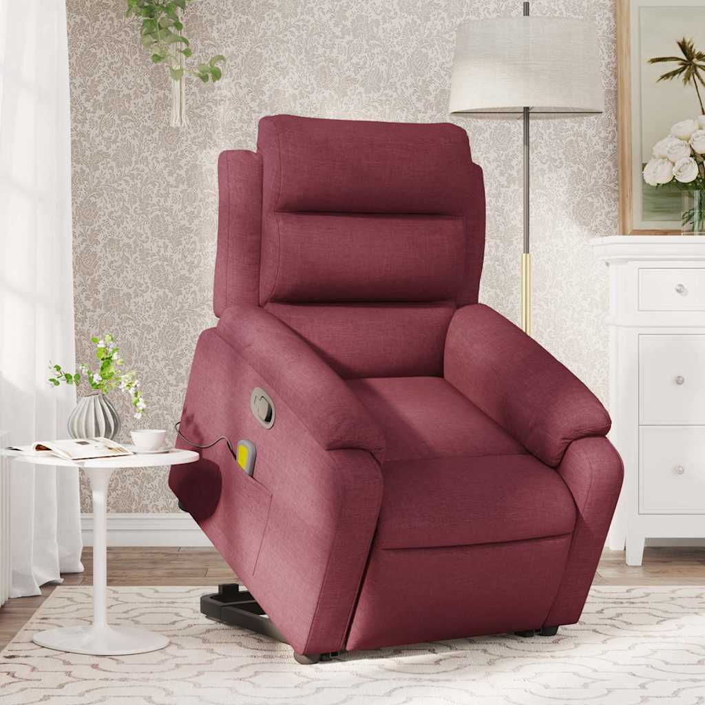 vidaXL Sillón reclinable de masaje elevable tela rojo tinto