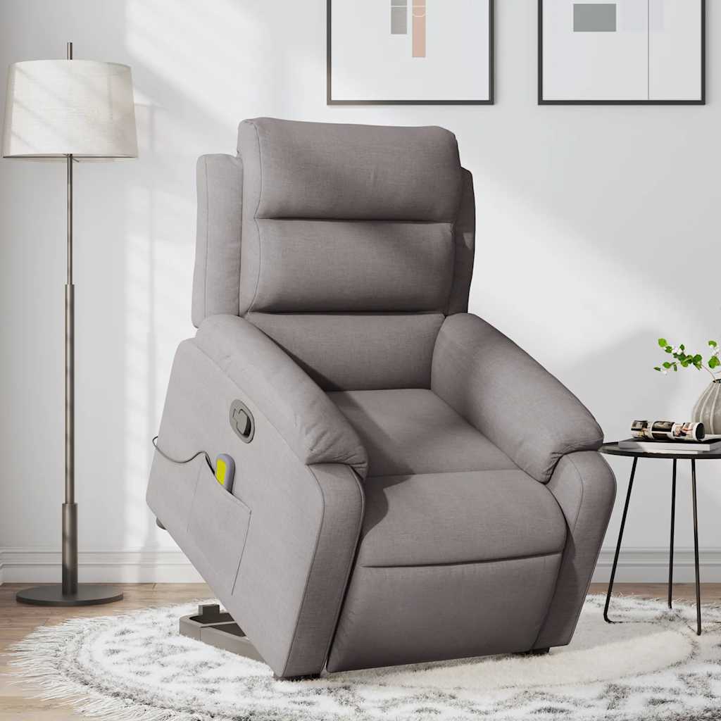 vidaXL Sillón reclinable de masaje elevable tela gris taupé