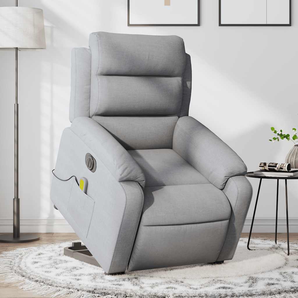 vidaXL Sillón de masaje eléctrico reclinable elevable tela gris claro