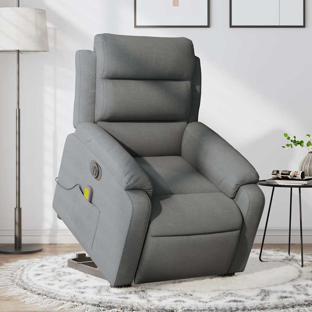 vidaXL Sillón de masaje eléctrico reclinable elevable tela gris oscuro