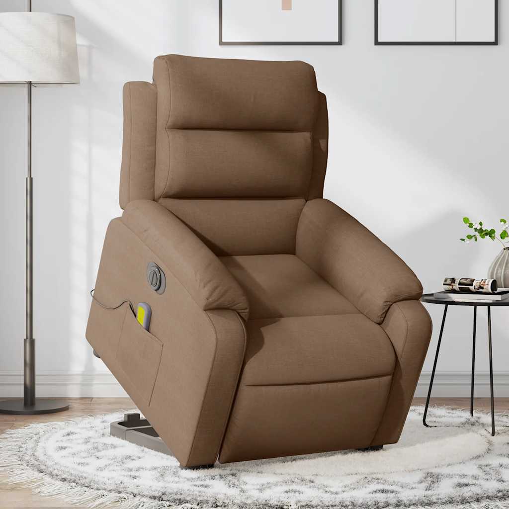 vidaXL Sillón de masaje eléctrico reclinable elevable tela marrón