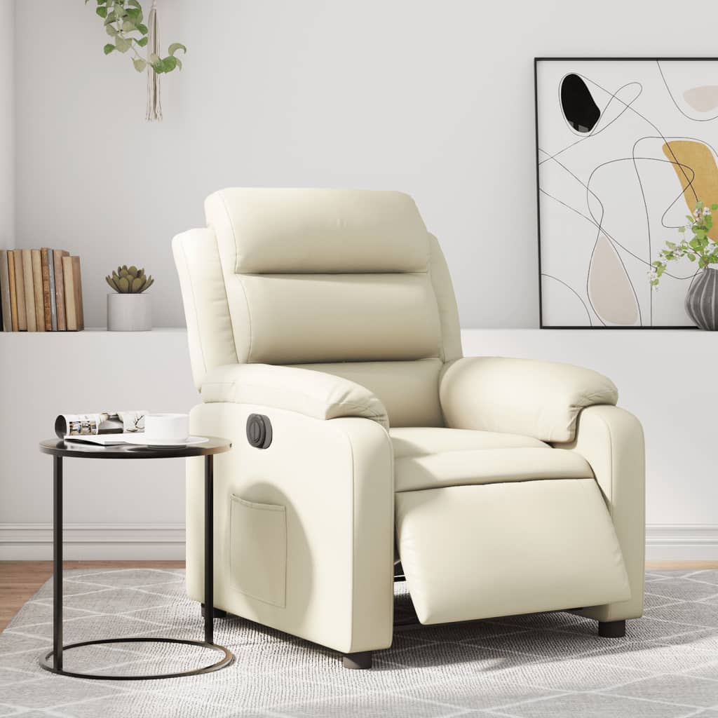 vidaXL Sillón reclinable eléctrico de cuero sintético crema