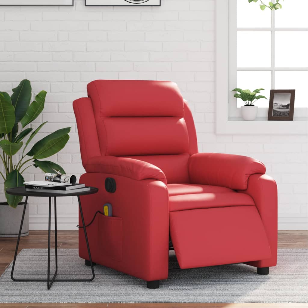 vidaXL Sillón de masaje reclinable eléctrico de cuero artificial rojo
