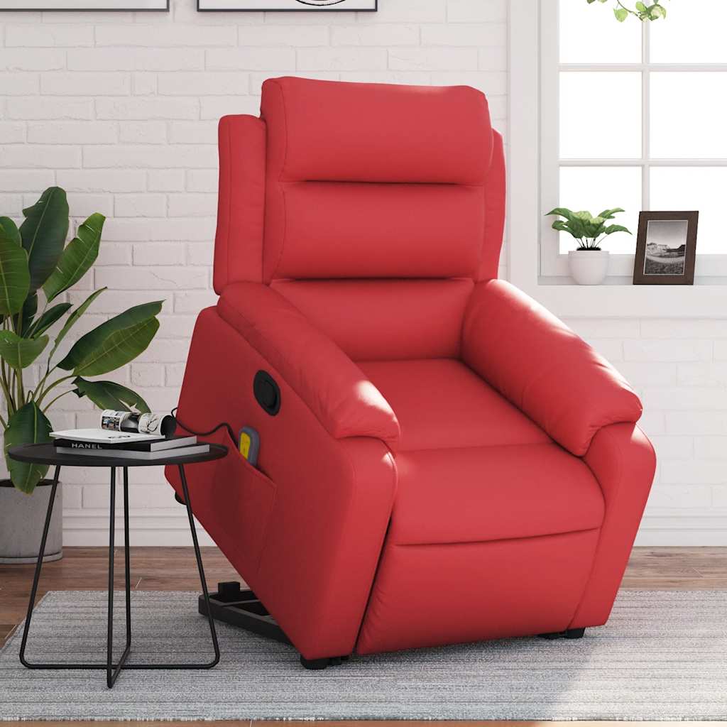 vidaXL Sillón reclinable de masaje de pie cuero artificial rojo