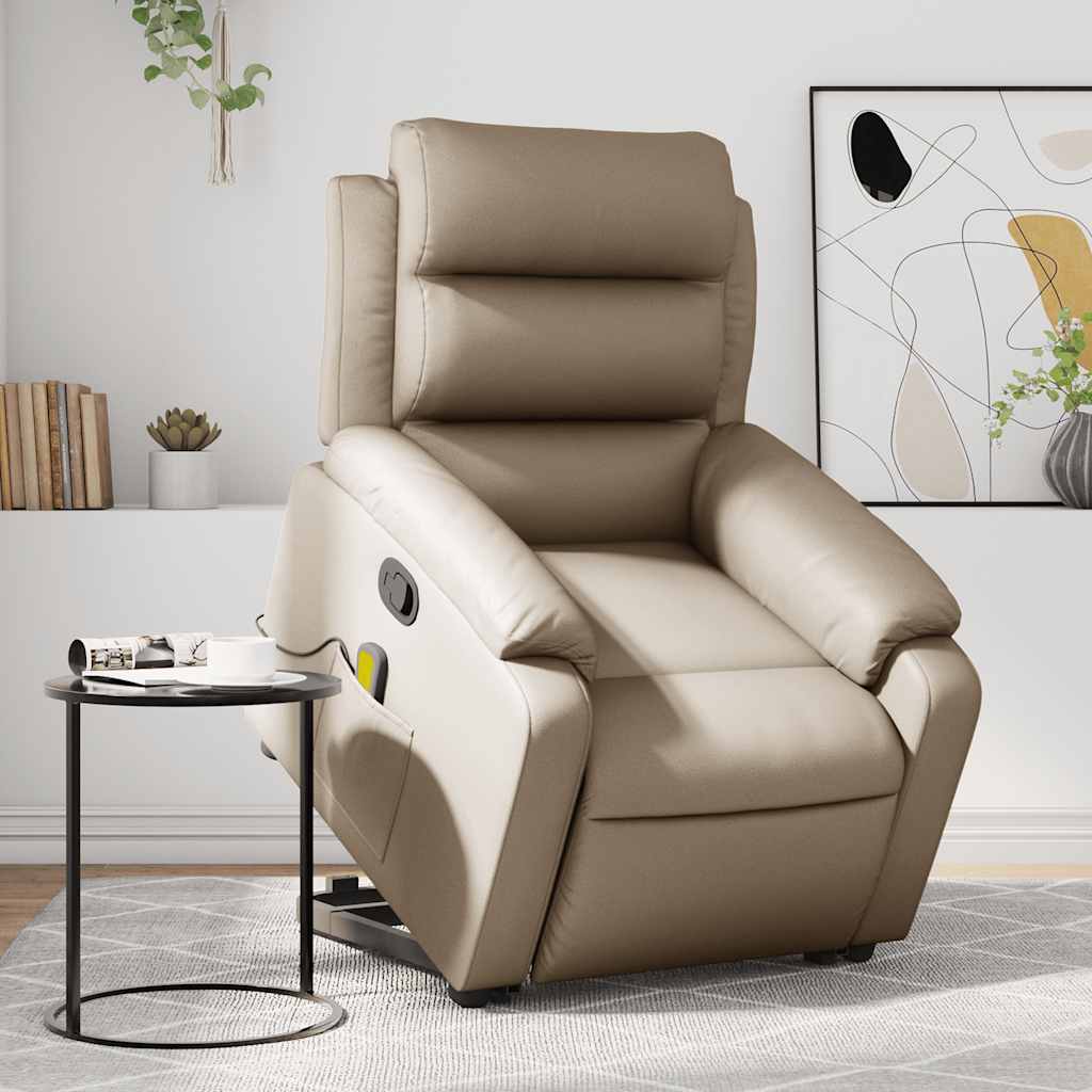 vidaXL Sillón reclinable masaje pie cuero artificial color capuchino