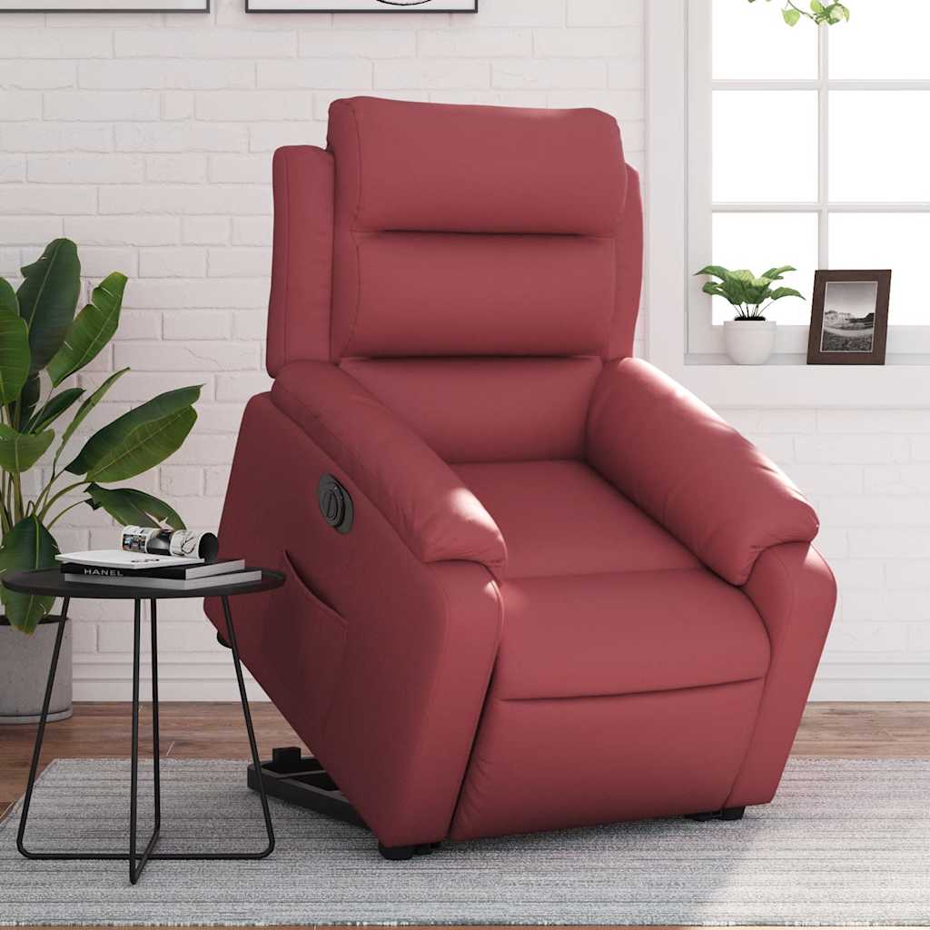 vidaXL Sillón elevable eléctrico cuero artificial rojo tinto