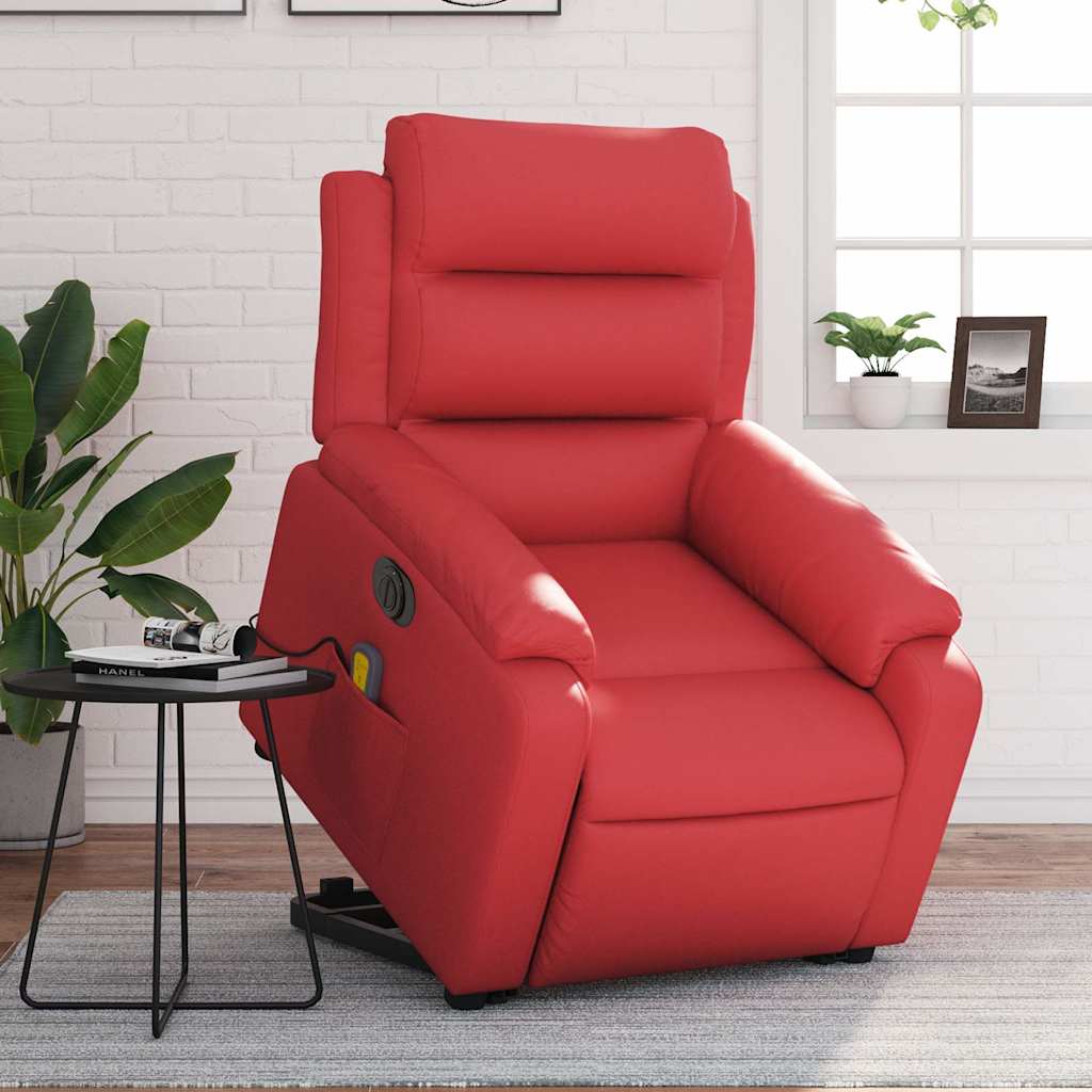 vidaXL Sillón de majaje elevable eléctrico cuero artificial rojo