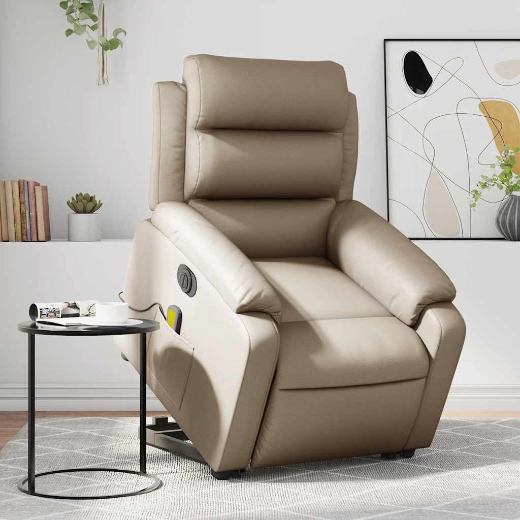 vidaXL Sillón reclinable de masaje eléctrico cuero sintético capuchino