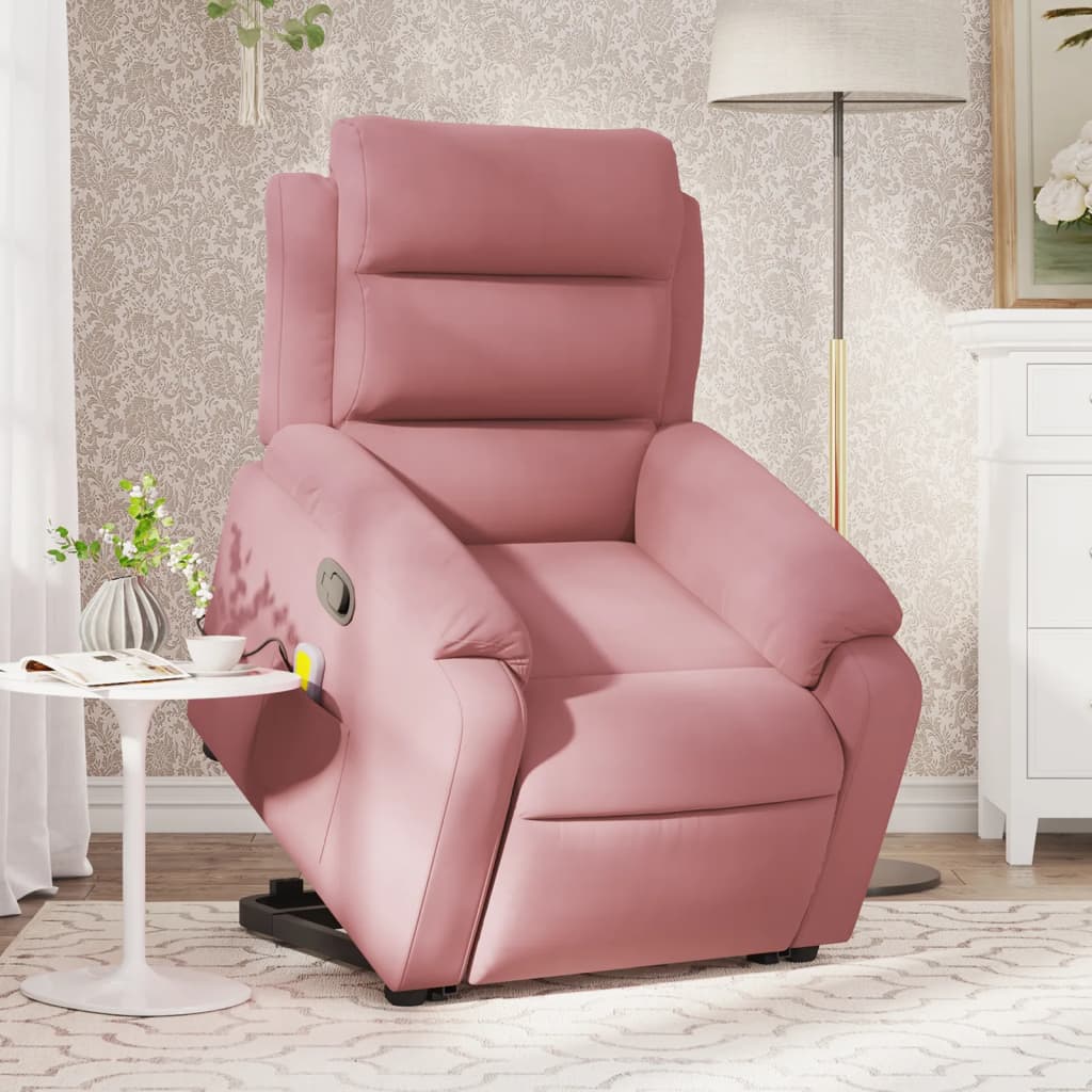 vidaXL Sillón reclinable de masaje elevable terciopelo rosa