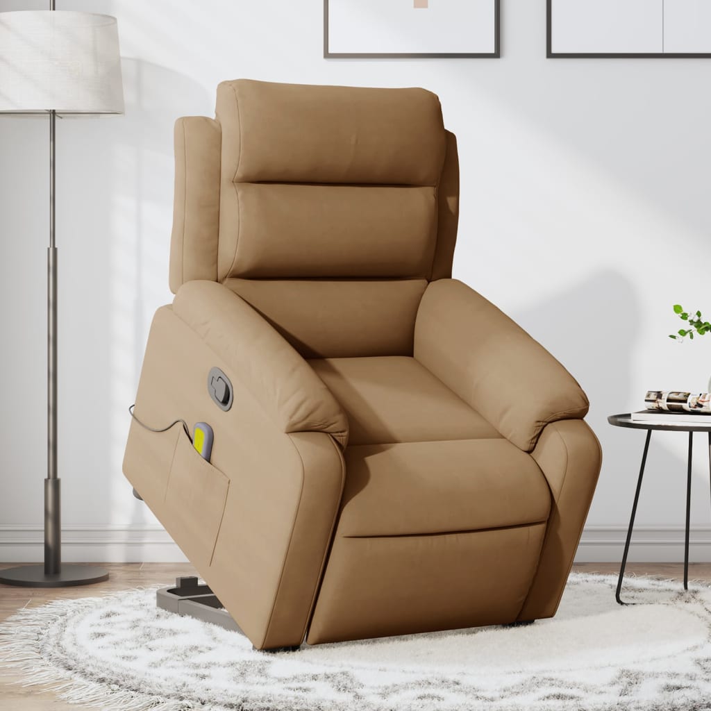 vidaXL Sillón reclinable de masaje elevable terciopelo marrón