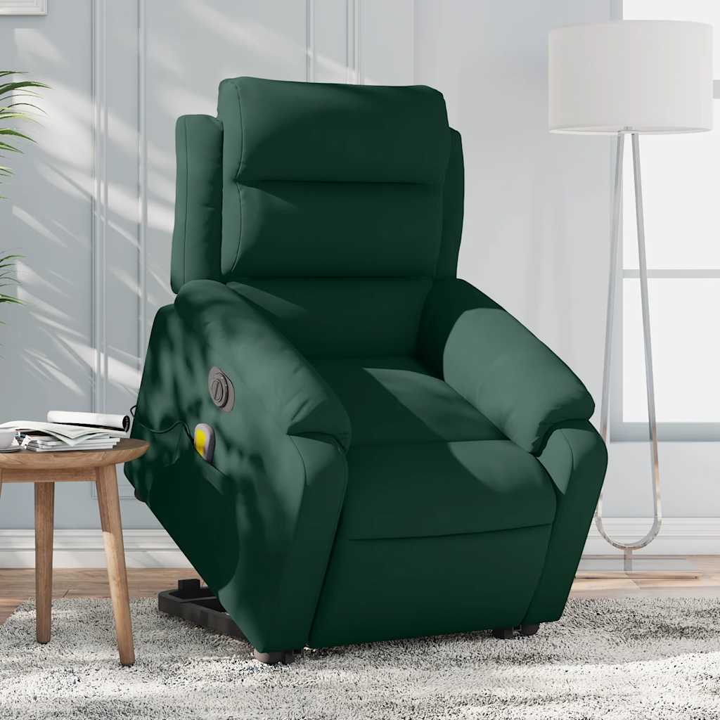 vidaXL Sillón masaje reclinable elevable terciopelo verde oscuro