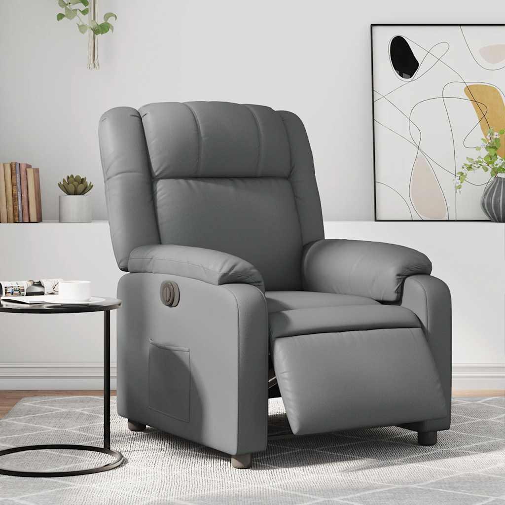 vidaXL Sillón reclinable eléctrico de cuero sintético gris