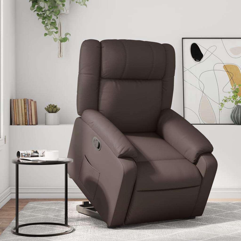 vidaXL Sillón reclinable elevable cuero sintético marrón