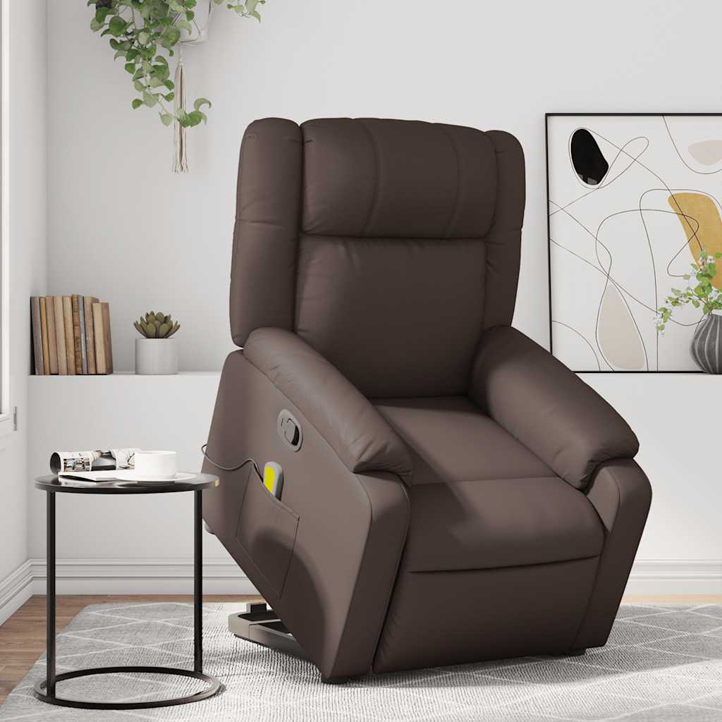 vidaXL Sillón reclinable de masaje de pie de cuero sintético marrón