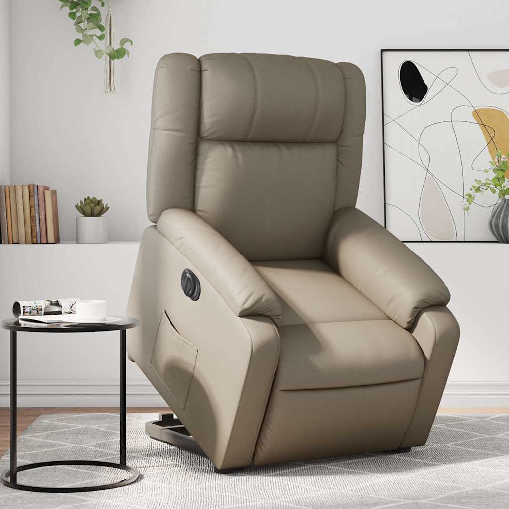 vidaXL Sillón elevable eléctrico cuero artificial capuchino