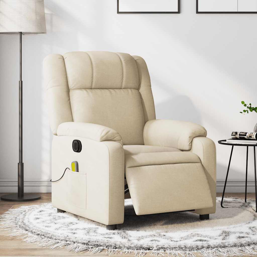 vidaXL Sillón reclinable de masaje eléctrico tela color crema