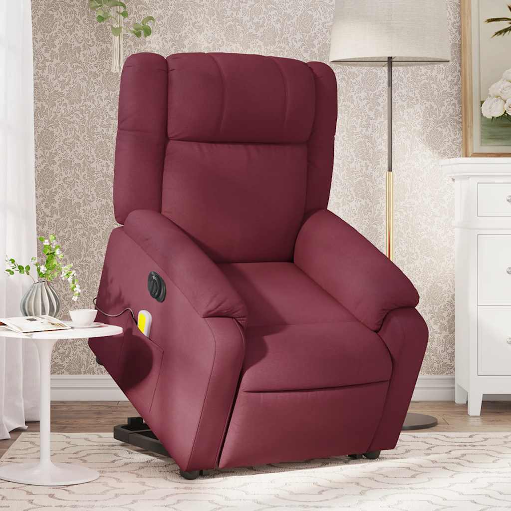 vidaXL Sillón de masaje eléctrico reclinable elevable tela rojo tinto