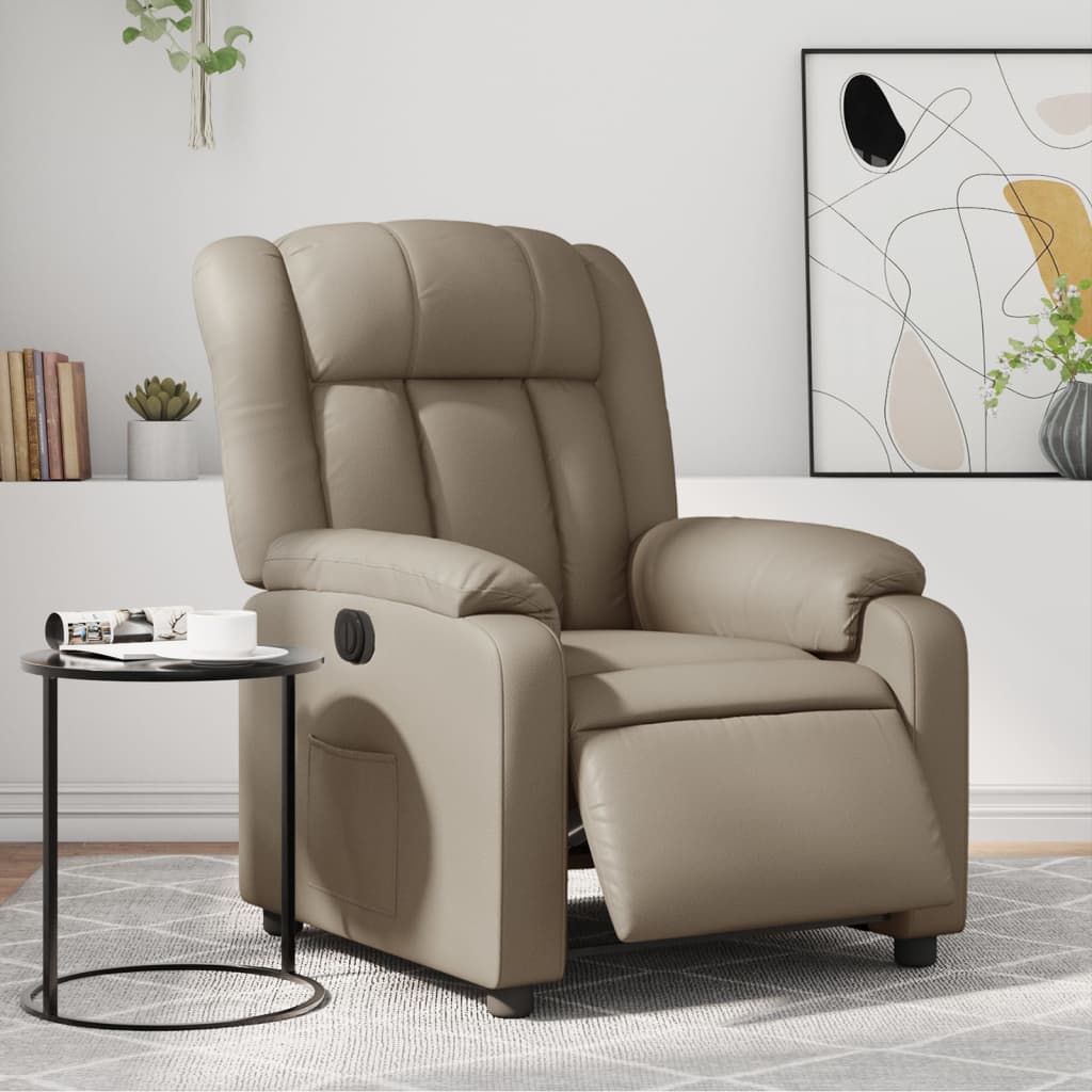 vidaXL Sillón reclinable eléctrico de cuero sintético color capuchino