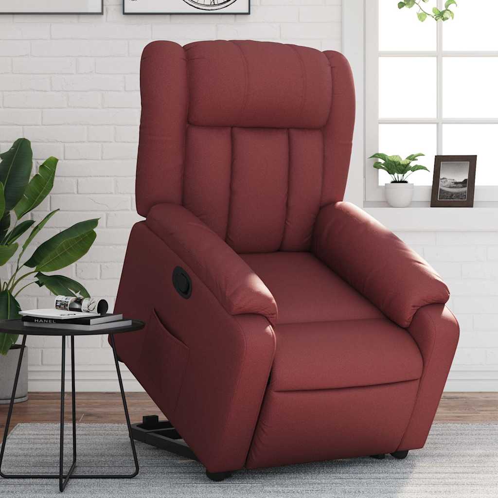 vidaXL Sillón reclinable elevable cuero artificial rojo tinto