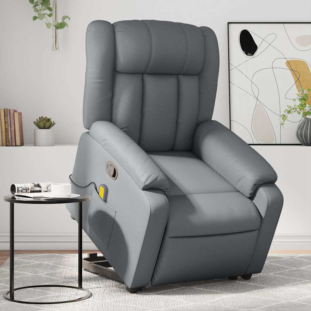 vidaXL Sillón reclinable de masaje de pie cuero artificial gris